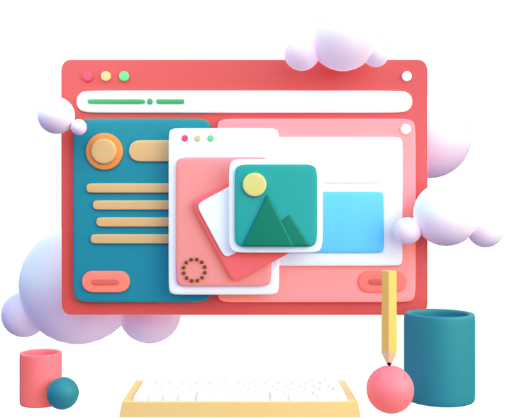 illustration 3D bureau dans le cloud